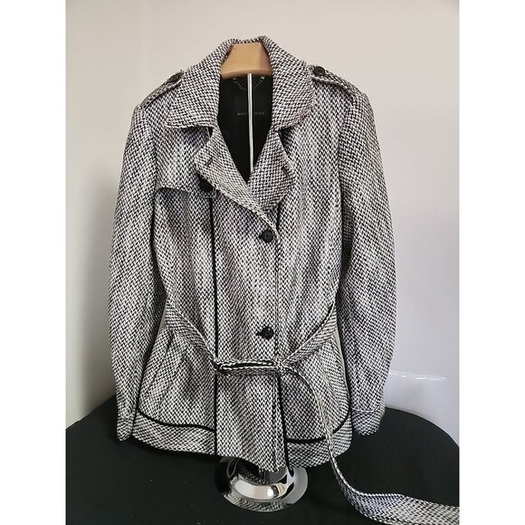 Banana Republic Black White Belted Peacoat Women's Size Medium‎ - Picture 2 of 8